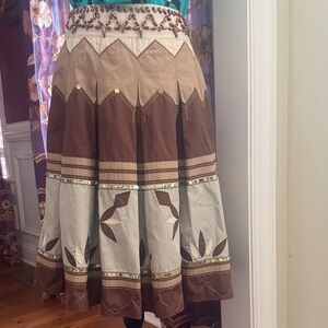 Moda International 100% Cotton Brown and Cream Midi Skirt